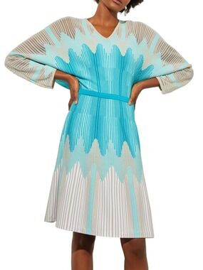 Like New Ming Wang V-Neck Knit Dress Oceanfront Bermuda Limestone Medium